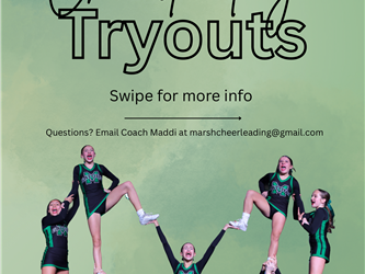 Tryout Dates: Informational Parent meeting August 31st marsh MPR - 6pm. Tryout clinic 1: September 1st- Marsh MPR- 6-7pm Tryout clinic 2 September 2nd Marsh MPR -6-7pm Tryout Day September 3rd Marsh MPR- 6pm