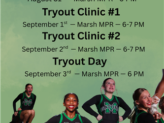 Marsh Jr high school cheerleading tryouts- Questions? Email coach maddi at Marshcheerleading@gmail.com